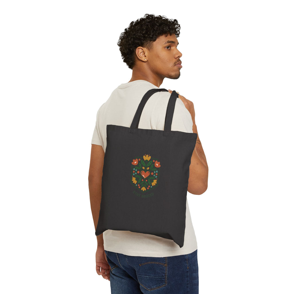 Hand-Drawn Folk Botanical Tote, embroidery-style rustic floral print