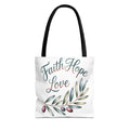 Faith Hope Love Floral Tote Bag — Inspirational Scripture Quote Canvas Carryall