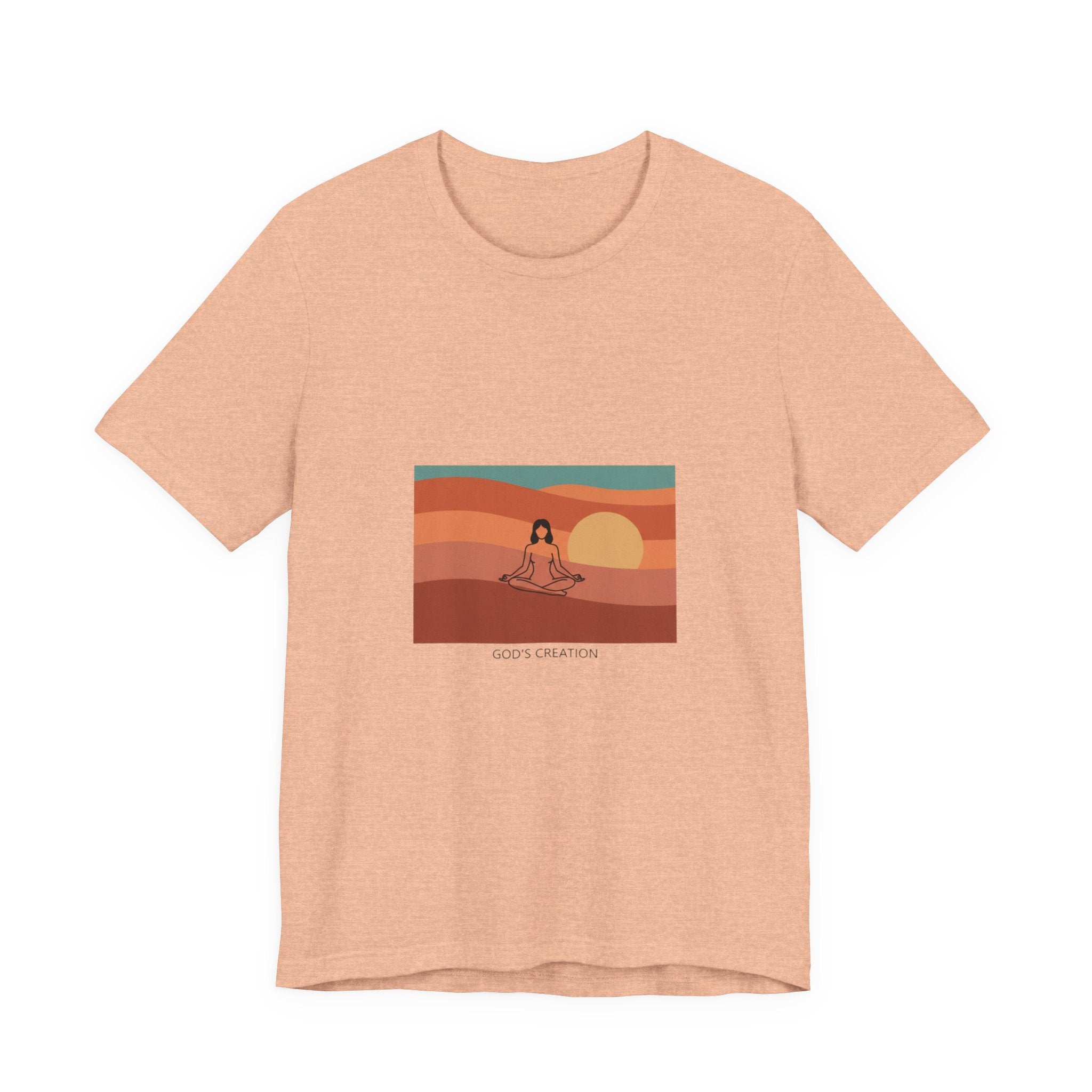 God's Creation Sunset Yoga T-Shirt — Retro Minimalist Spiritual Tee