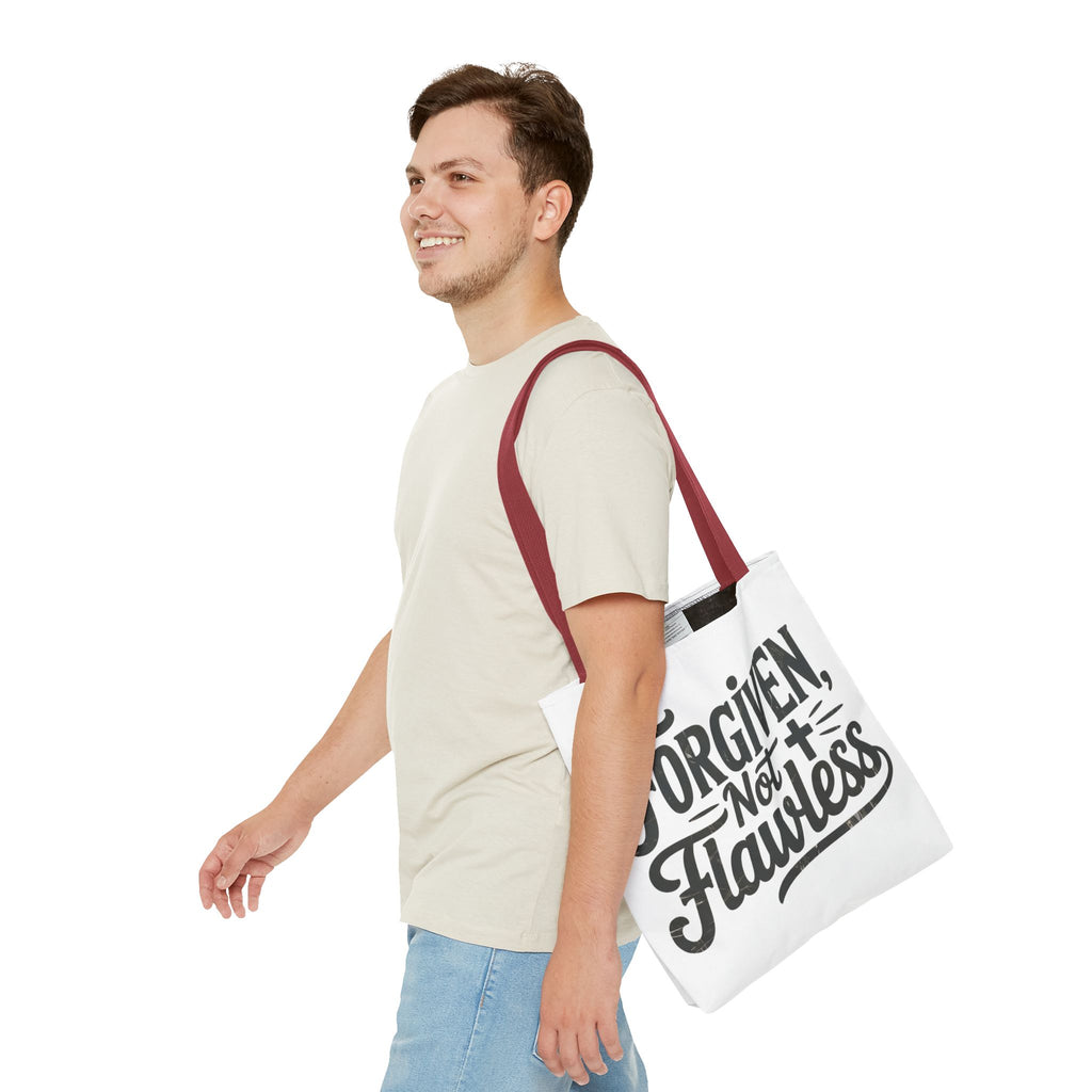 Forgiven Not Flawless Christian Tote Bag — Inspirational Scripture Quote Tote
