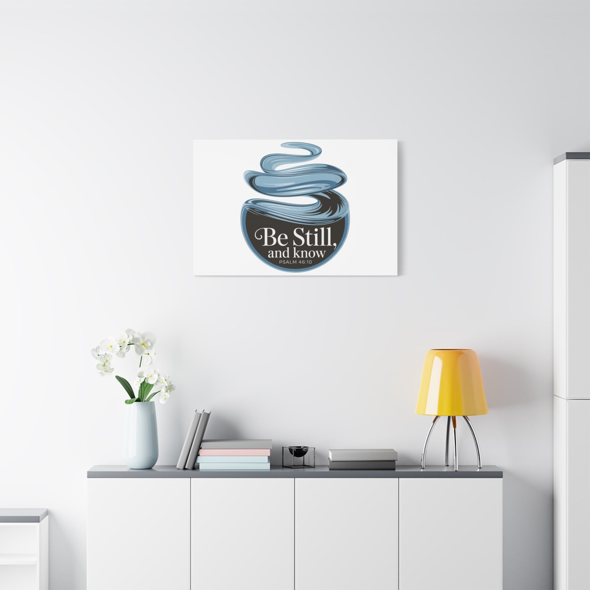 Be Still & Know Canvas Wall Art — Minimal Heart Quote Stretched Matte Canvas