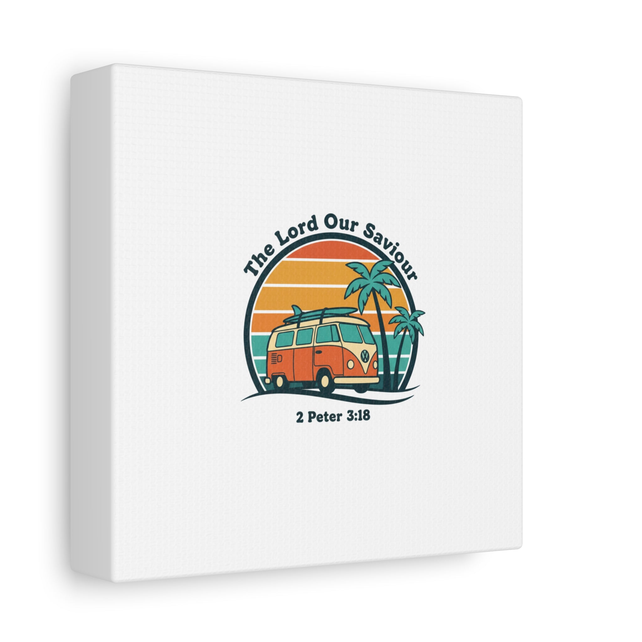 The Lord our Saviour, Retro Surf Sunset Canvas | 70s Van Palm Postcard, Analog Sunshine Aesthetic