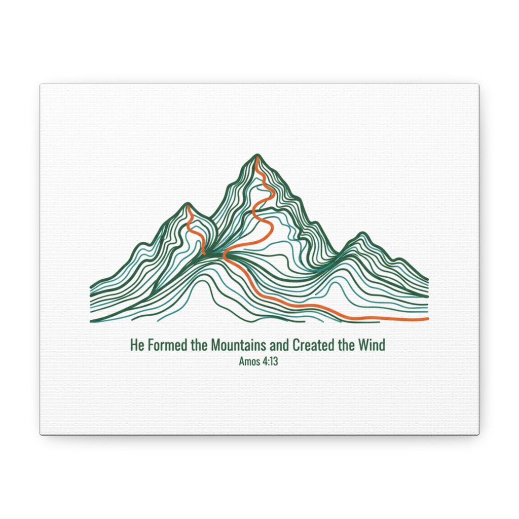 Topographic Mountain Canvas — "He Formed the Mountains and Created the Wind" (Amos 4:13)
