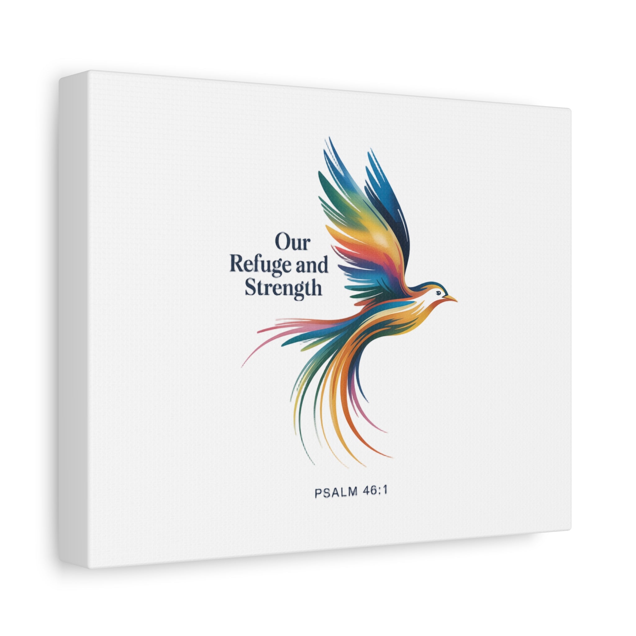 Matte Canvas Bird Wall Art — "Our Refuge & Strength" Psalm Quote