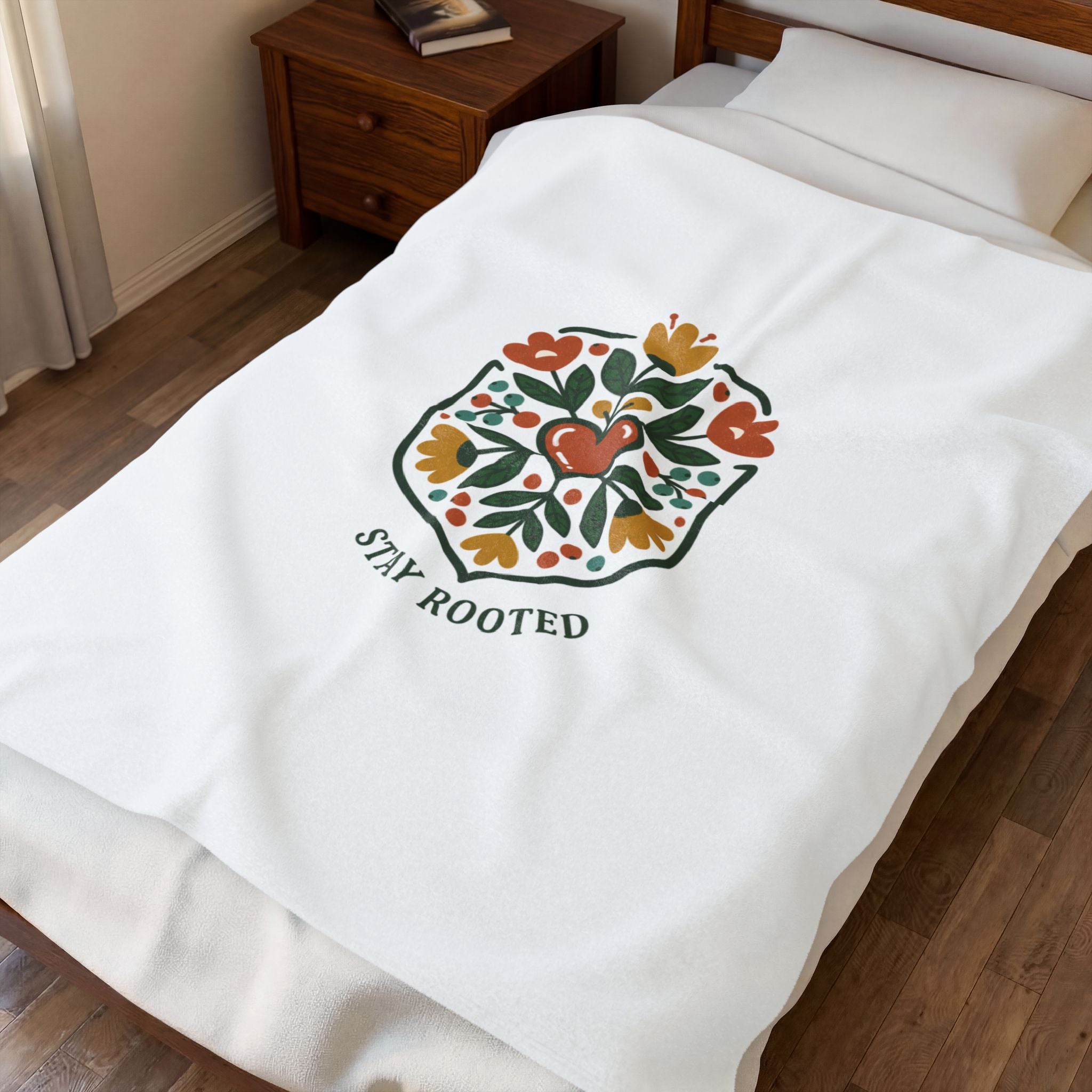 Stay Rooted Folk Botanical Blanket | Hand-Drawn Folk Art, Embroidery Style