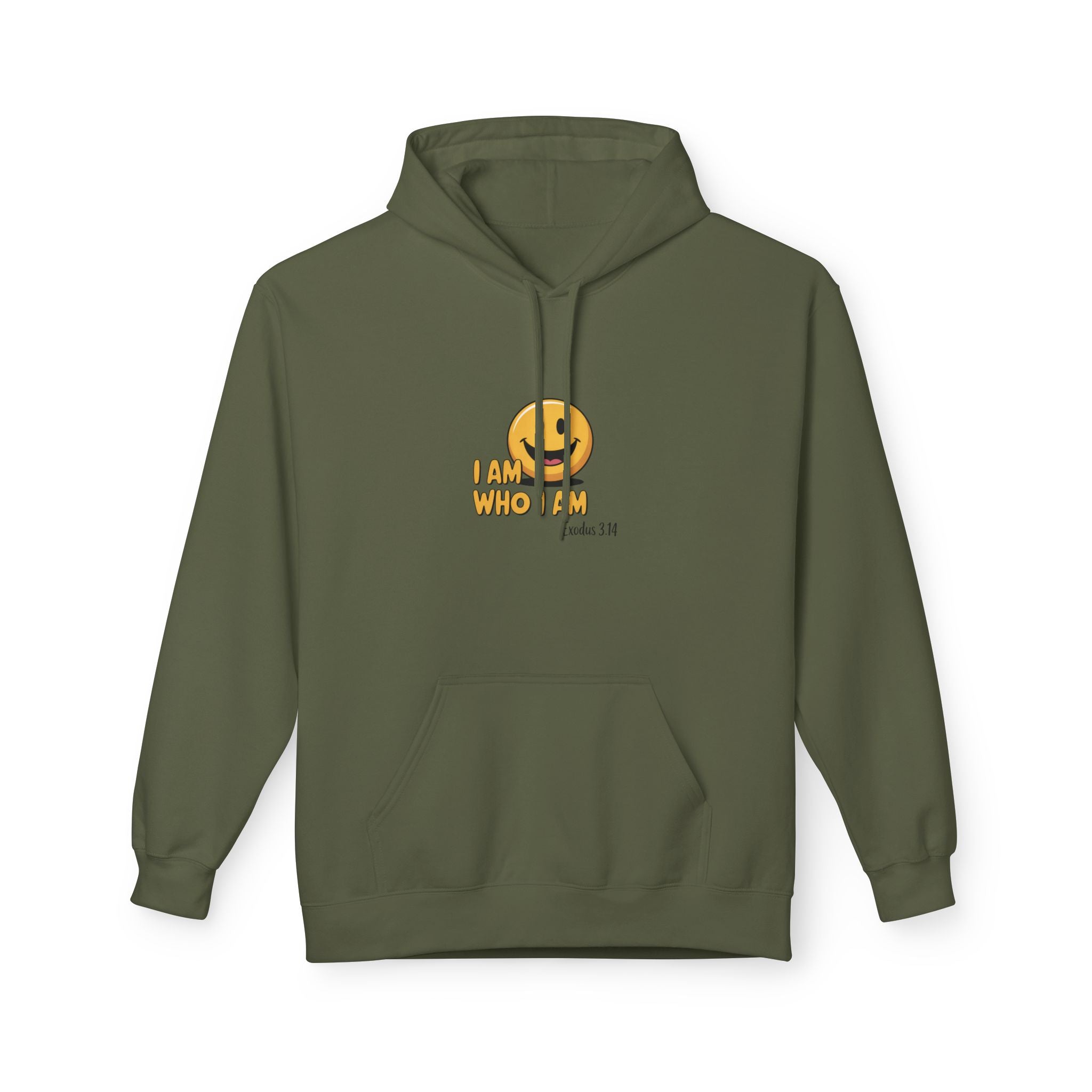 Hoodie — "I Am Who I Am" Smiley Christian Faith Graphic Hoodie