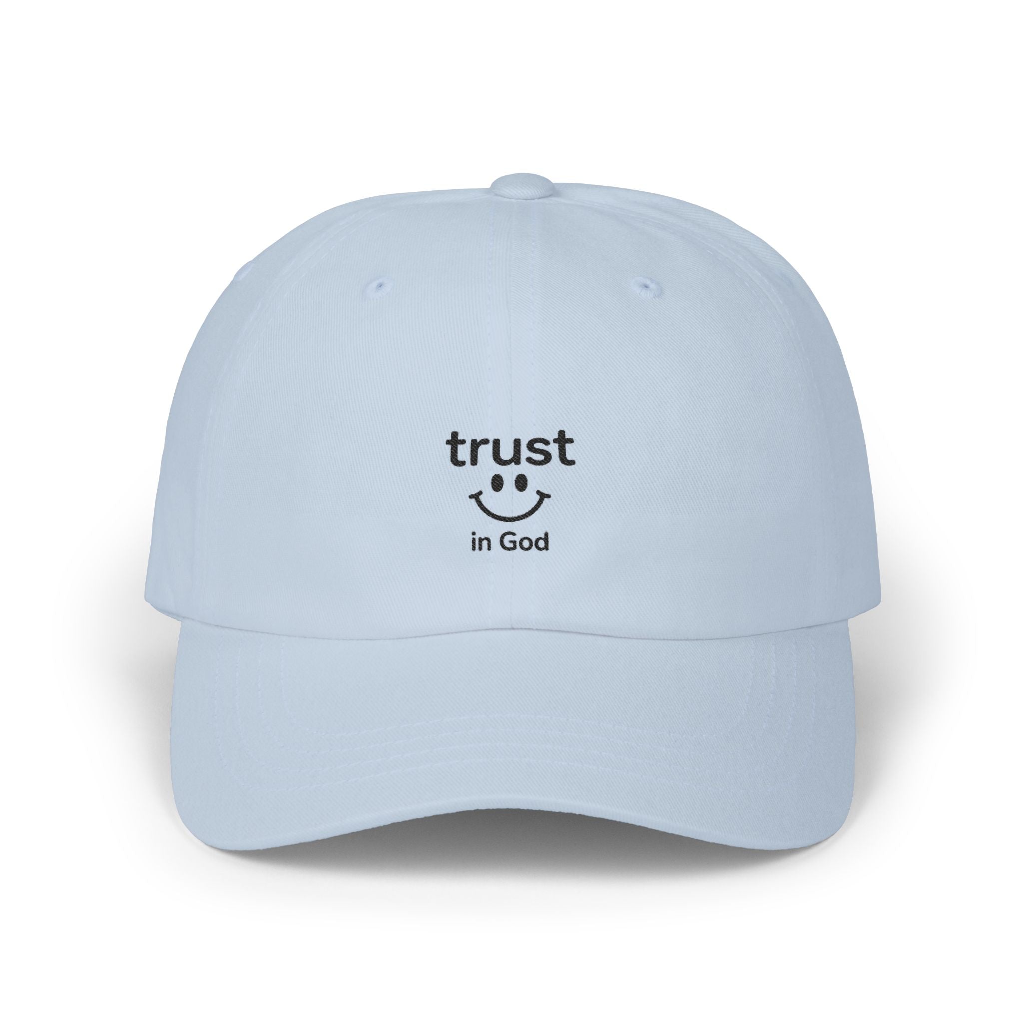 Faith Baseball Cap — "Trust in God" Smiley Dad Hat