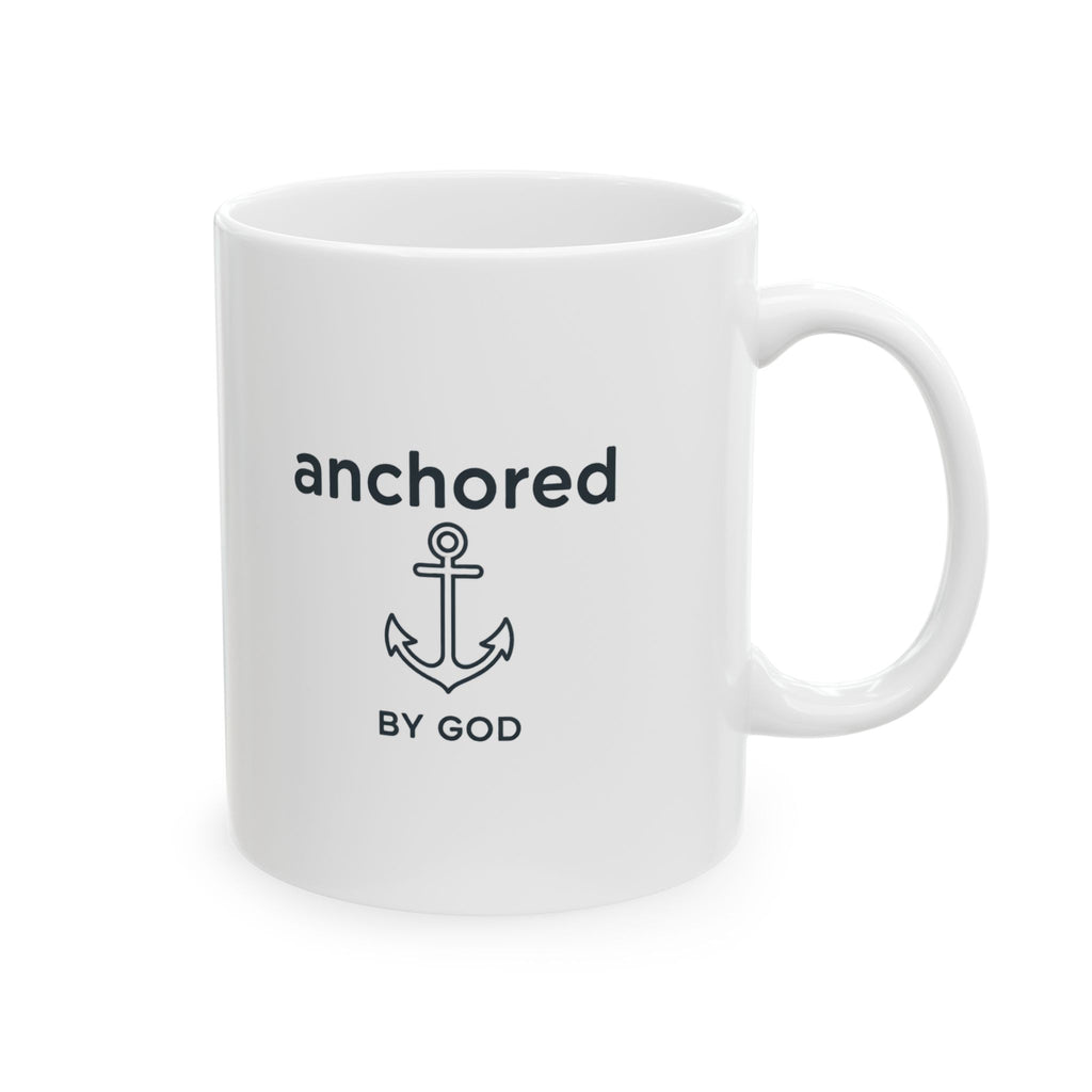Anchored by God Mug — Minimal Anchor Faith Coffee Cup