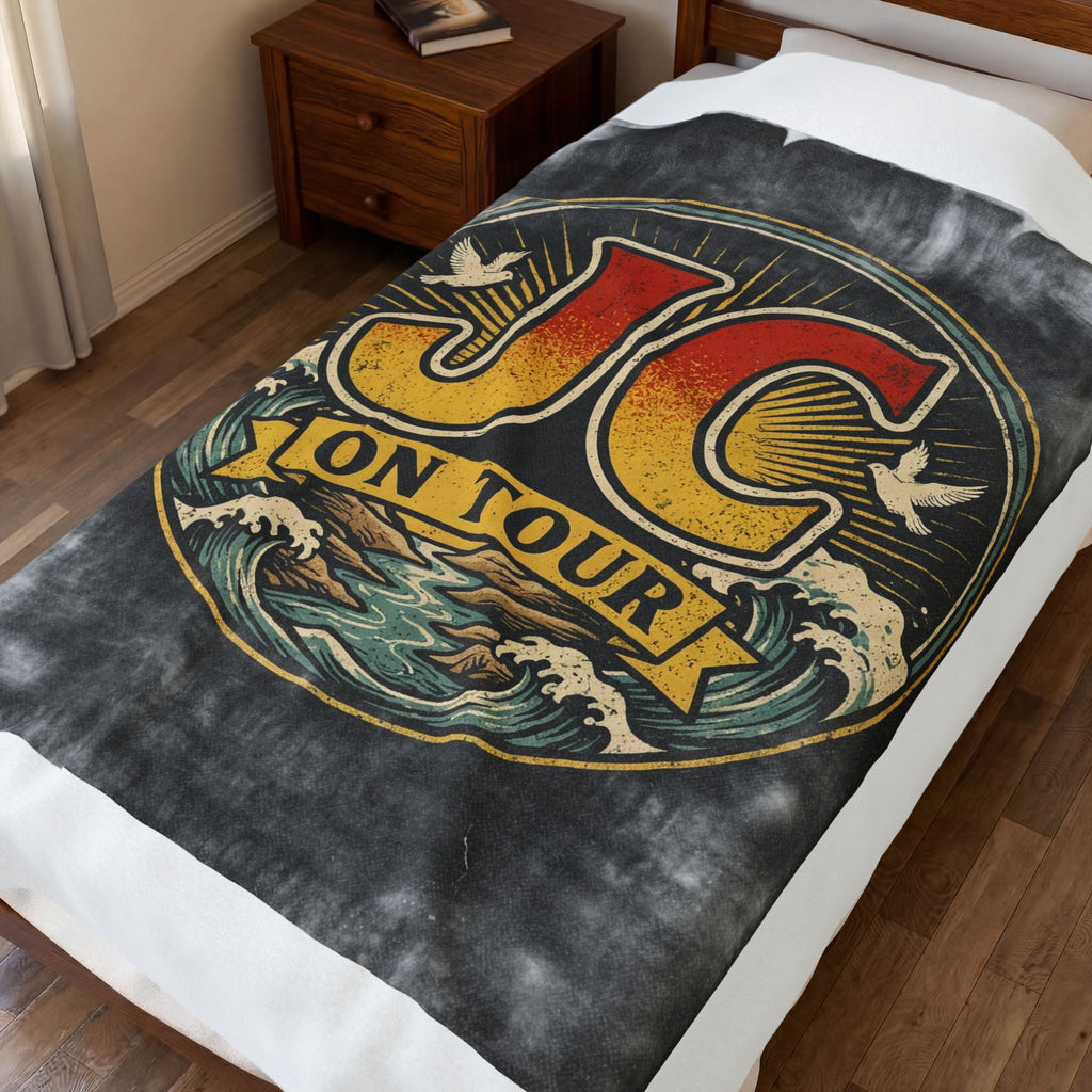 Velveteen Plush Blanket — "JC On Tour" Vintage Tour Logo Throw