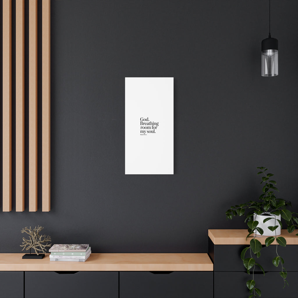 God breathing room for my soul Christian Canvas Wall Art — Minimal Heart Quote Stretched Matte Canvas