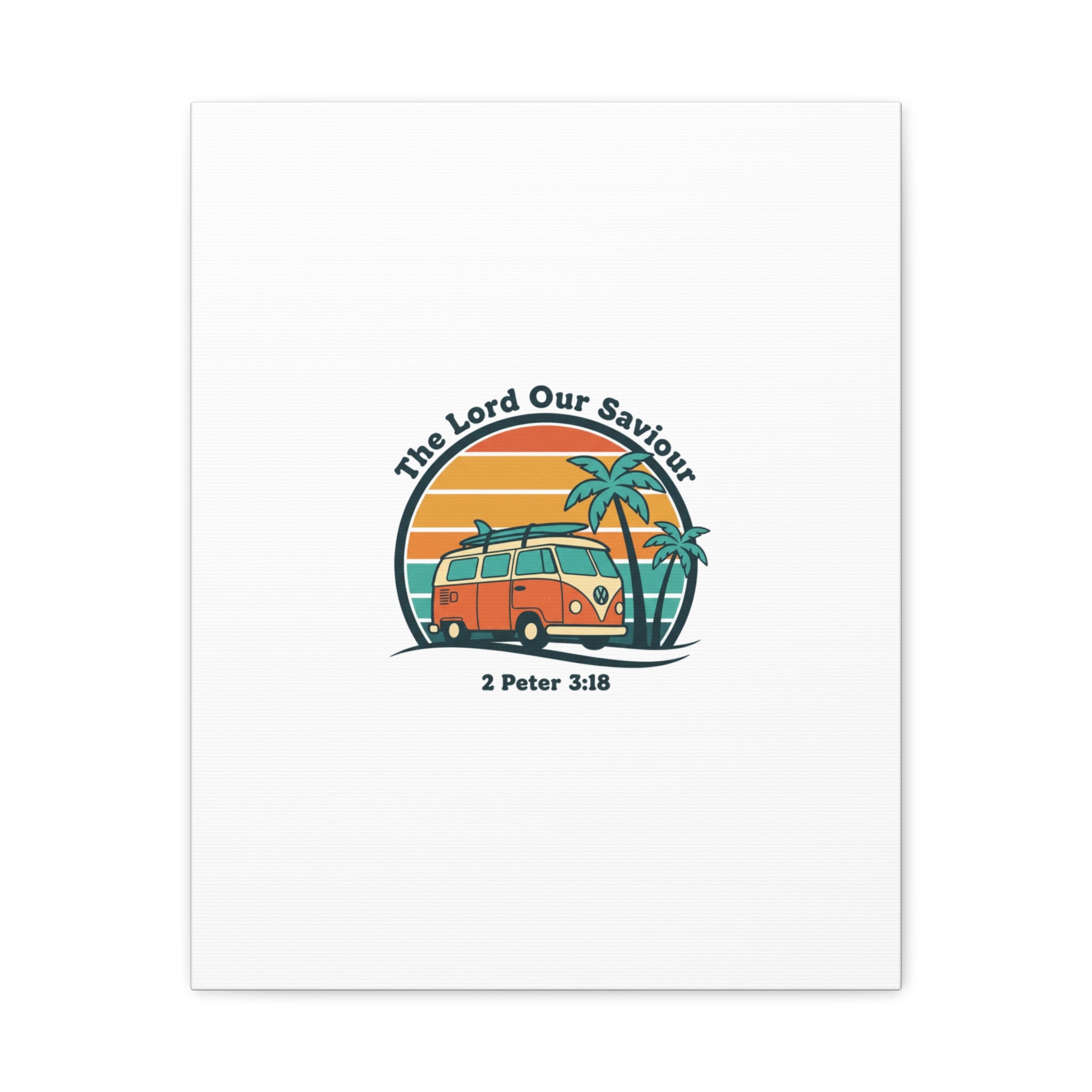 The Lord our Saviour, Retro Surf Sunset Canvas | 70s Van Palm Postcard, Analog Sunshine Aesthetic