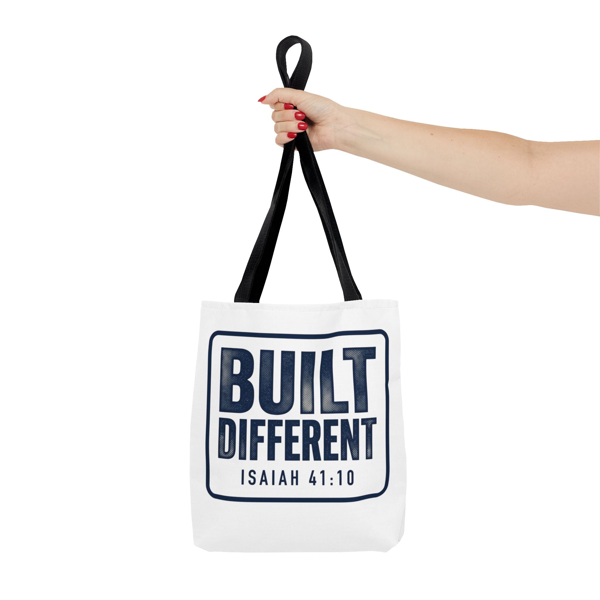 Built Different Tote Bag — Isaiah 41:10 Inspirational Canvas Tote