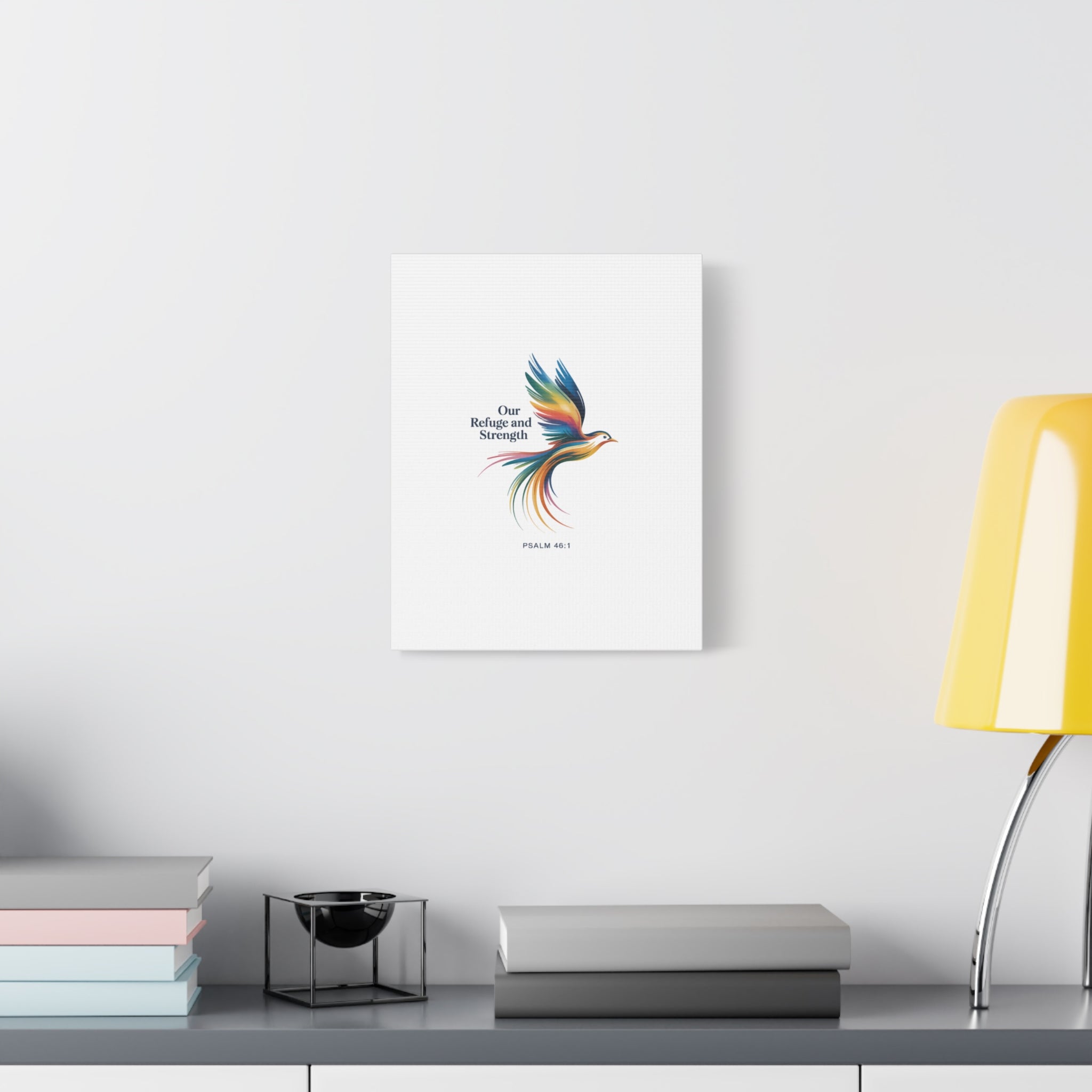 Matte Canvas Bird Wall Art — "Our Refuge & Strength" Psalm Quote