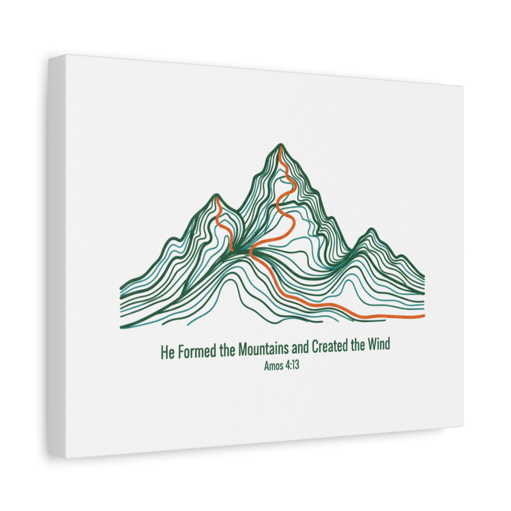Topographic Mountain Canvas — "He Formed the Mountains and Created the Wind" (Amos 4:13)