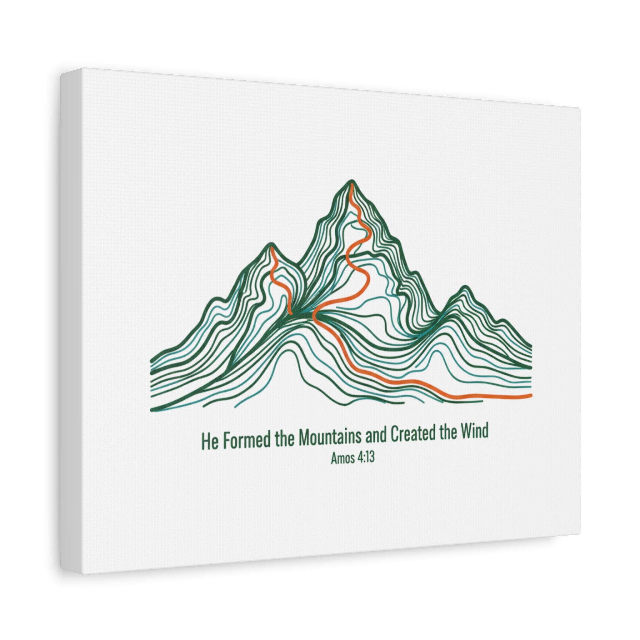 Topographic Mountain Canvas — "He Formed the Mountains and Created the Wind" (Amos 4:13)