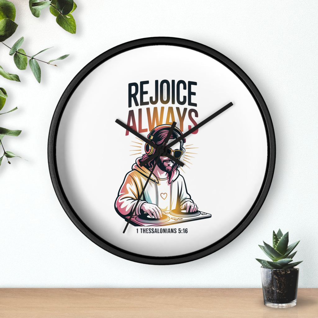 Wall Clock — 'Rejoice Always' Christian DJ Decorative Clock (1 Thessalonians 5:16)
