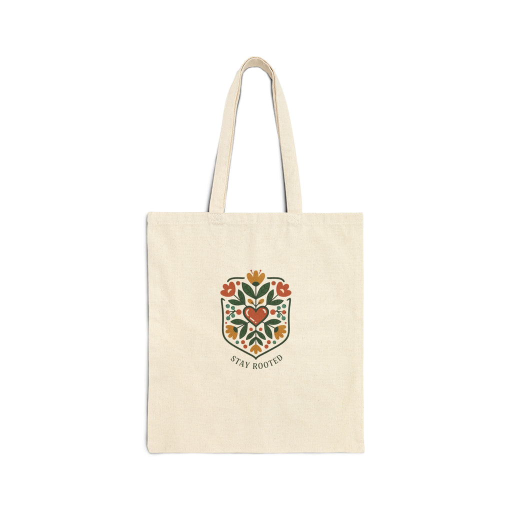 Hand-Drawn Folk Botanical Tote, embroidery-style rustic floral print
