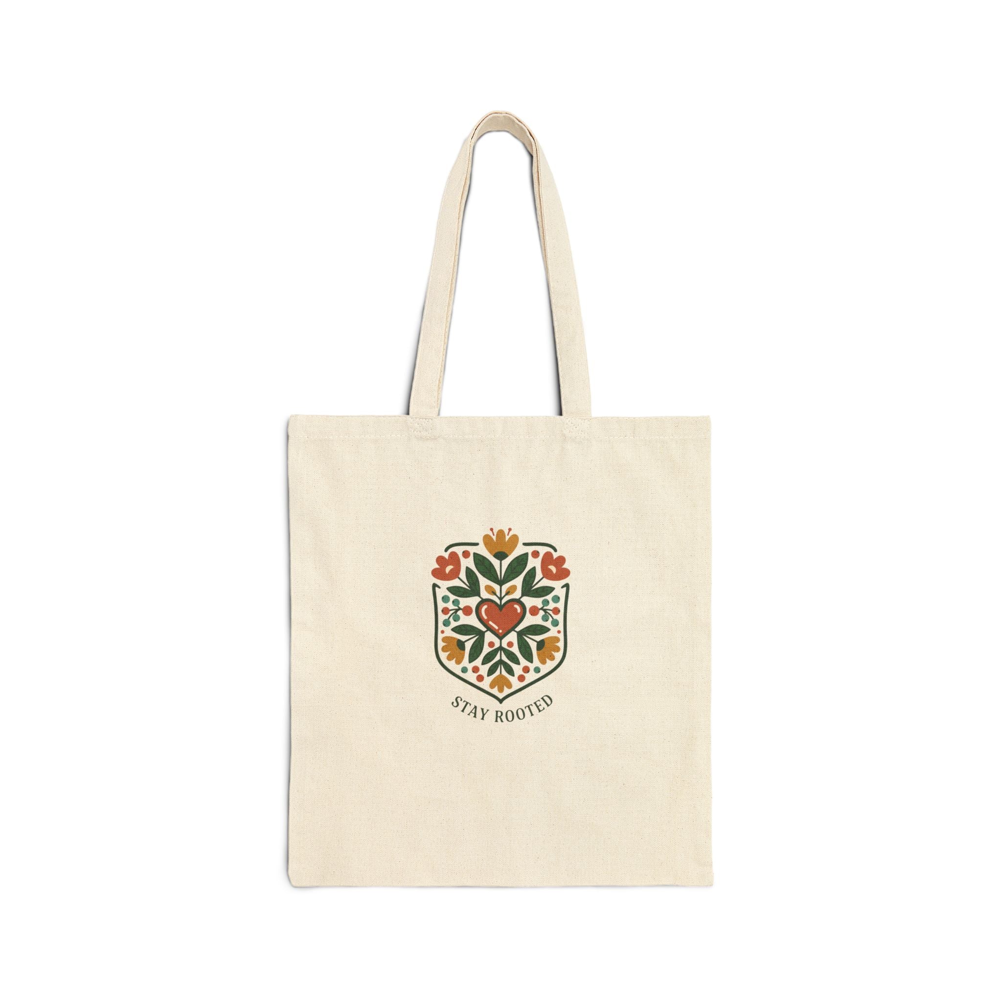 Hand-Drawn Folk Botanical Tote, embroidery-style rustic floral print