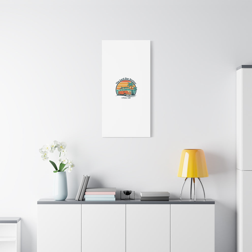 The Lord our Saviour, Retro Surf Sunset Canvas | 70s Van Palm Postcard, Analog Sunshine Aesthetic
