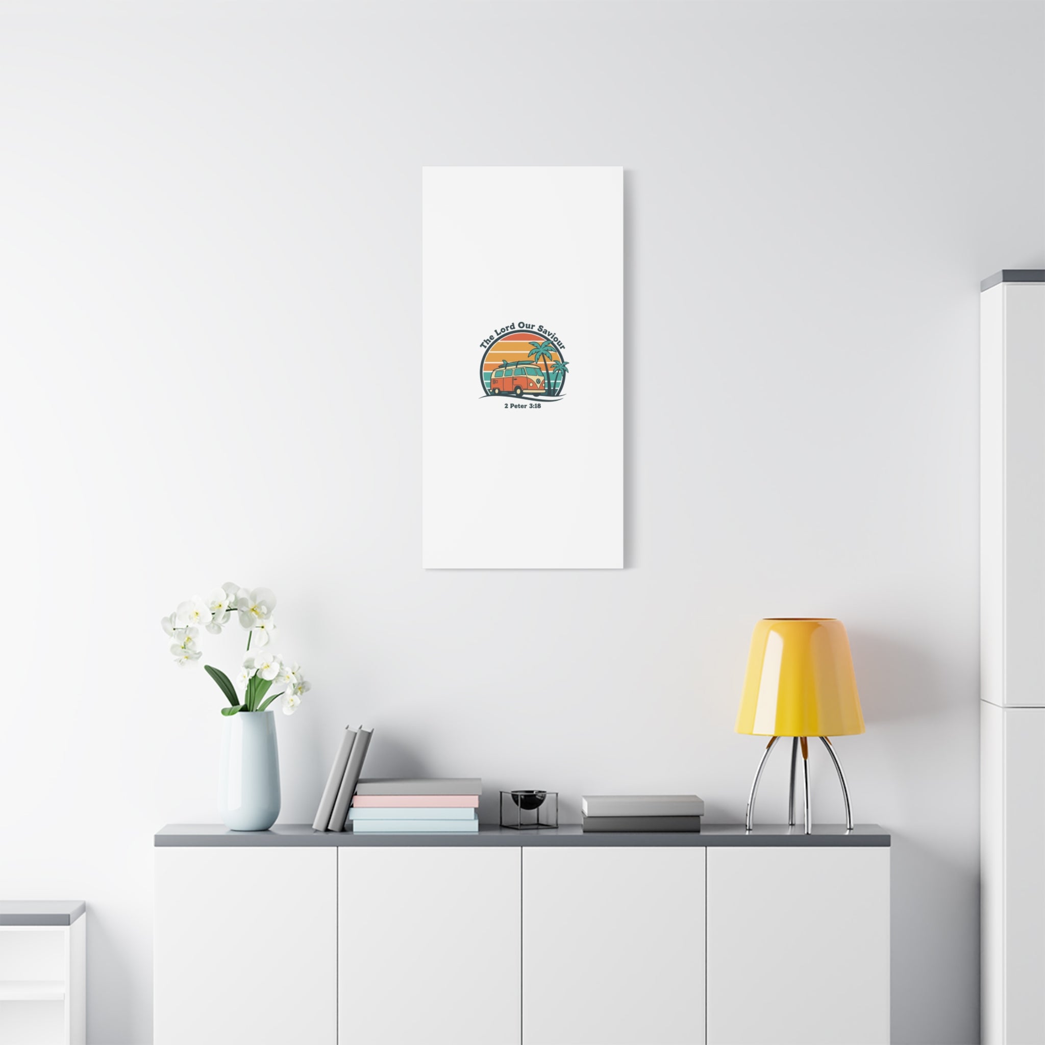 The Lord our Saviour, Retro Surf Sunset Canvas | 70s Van Palm Postcard, Analog Sunshine Aesthetic
