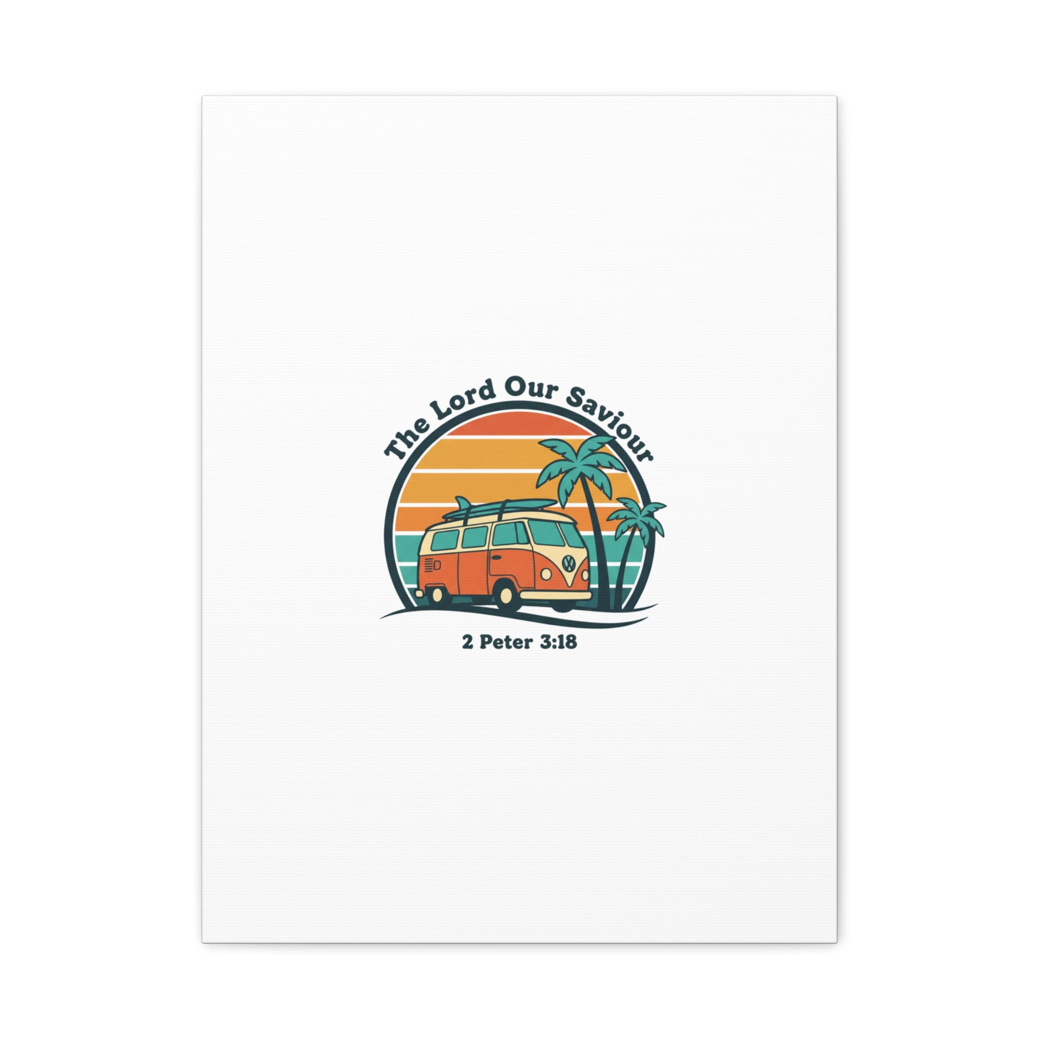The Lord our Saviour, Retro Surf Sunset Canvas | 70s Van Palm Postcard, Analog Sunshine Aesthetic