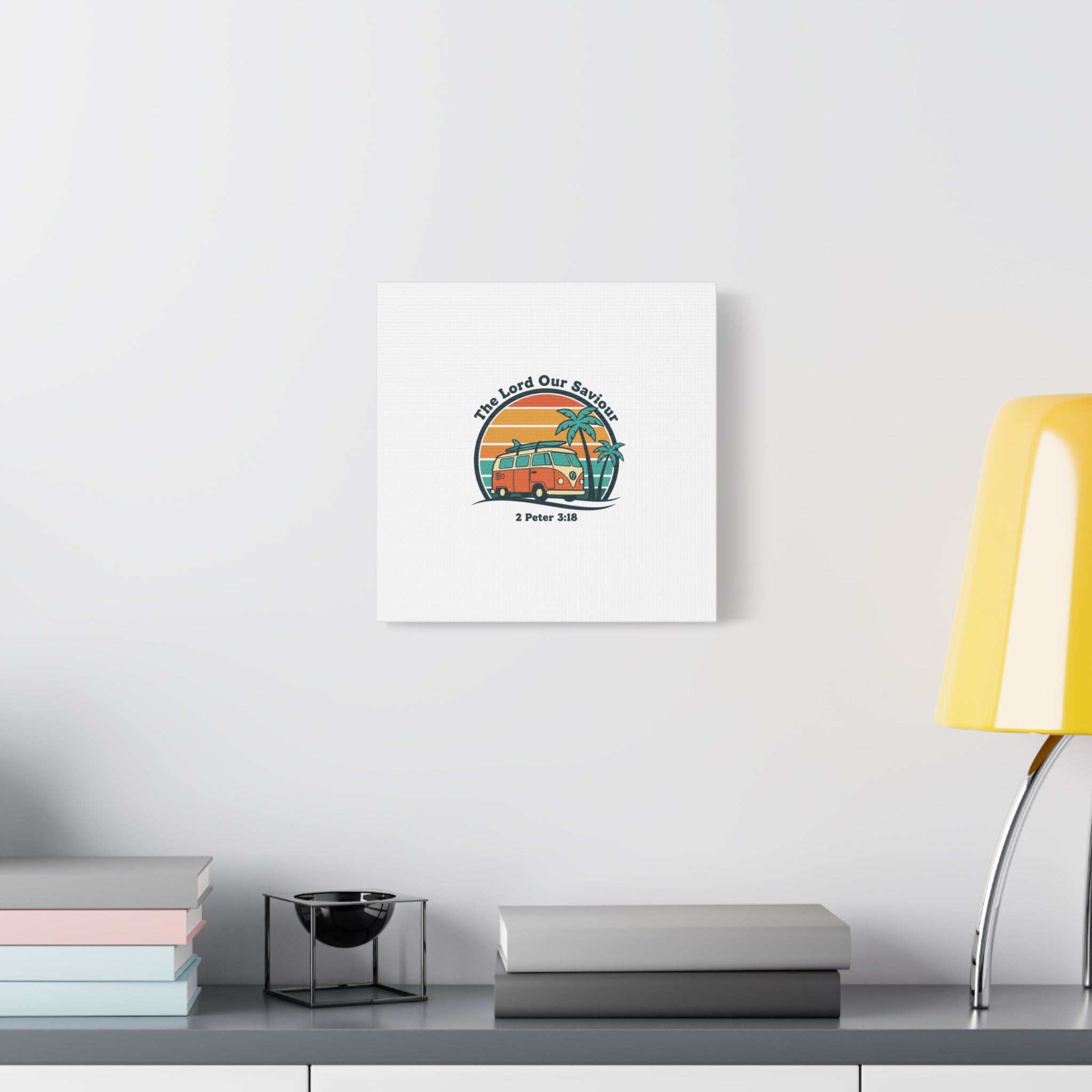 The Lord our Saviour, Retro Surf Sunset Canvas | 70s Van Palm Postcard, Analog Sunshine Aesthetic