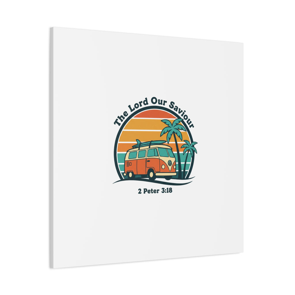 The Lord our Saviour, Retro Surf Sunset Canvas | 70s Van Palm Postcard, Analog Sunshine Aesthetic