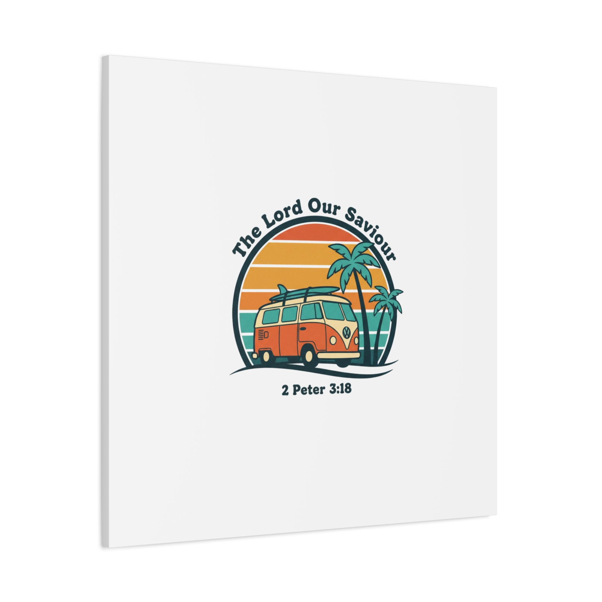 The Lord our Saviour, Retro Surf Sunset Canvas | 70s Van Palm Postcard, Analog Sunshine Aesthetic
