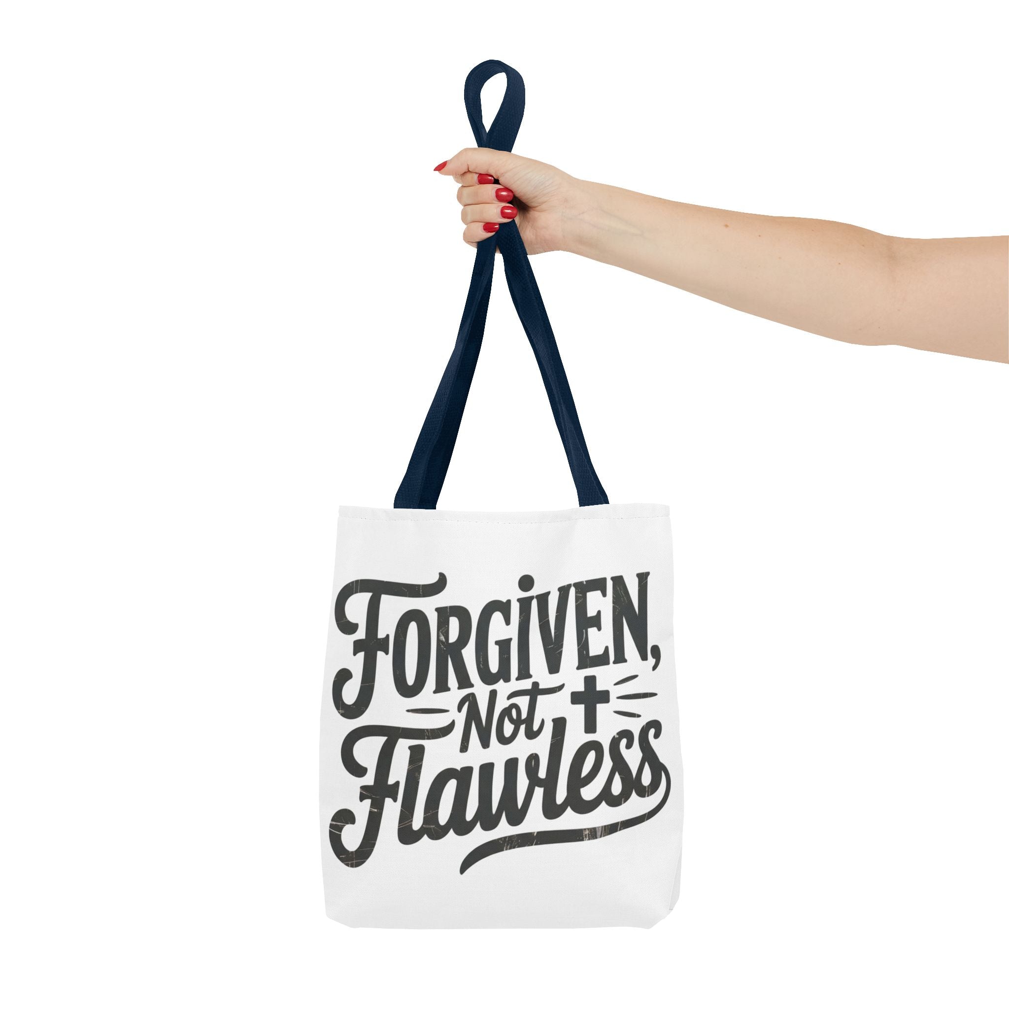 Forgiven Not Flawless Christian Tote Bag — Inspirational Scripture Quote Tote