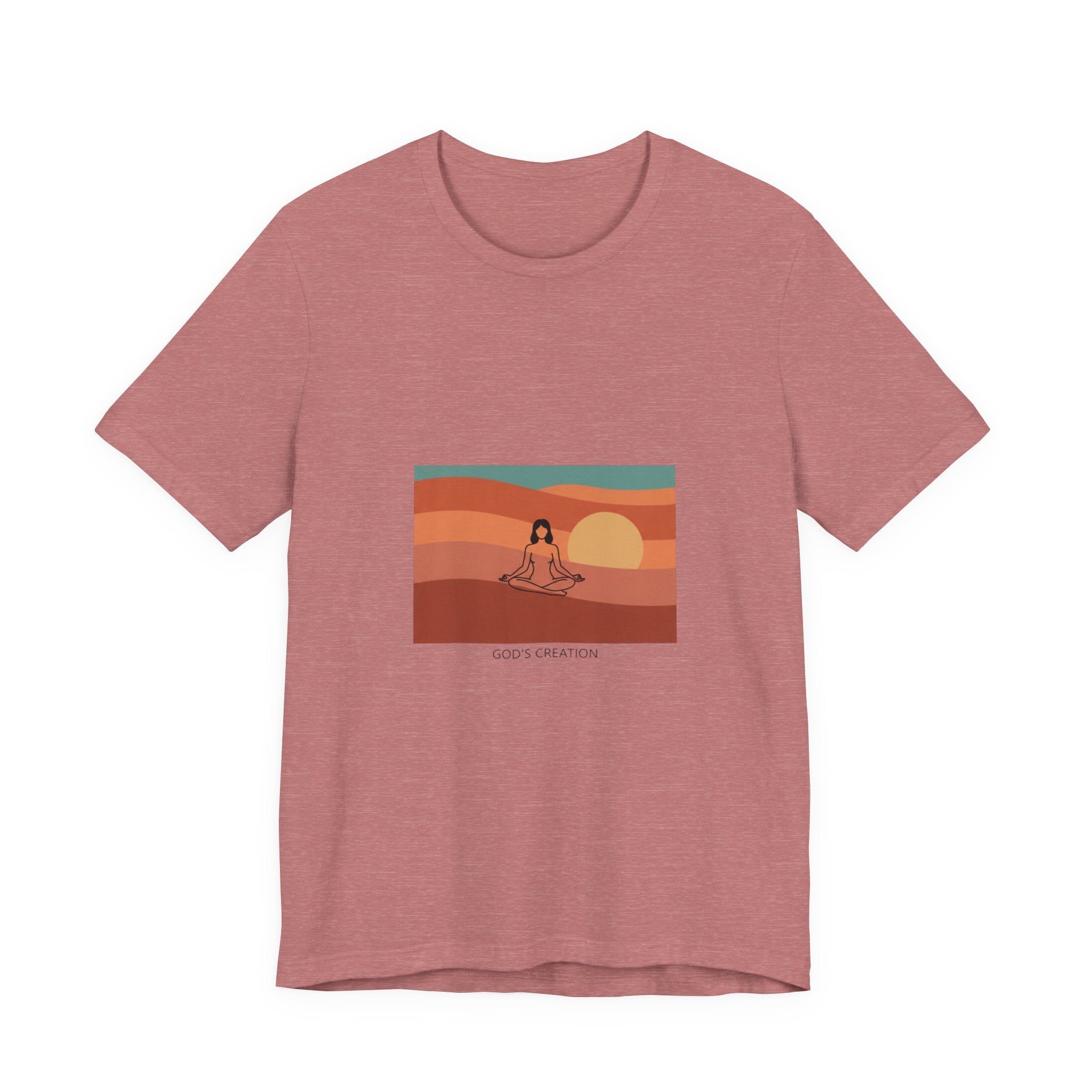 God's Creation Sunset Yoga T-Shirt — Retro Minimalist Spiritual Tee