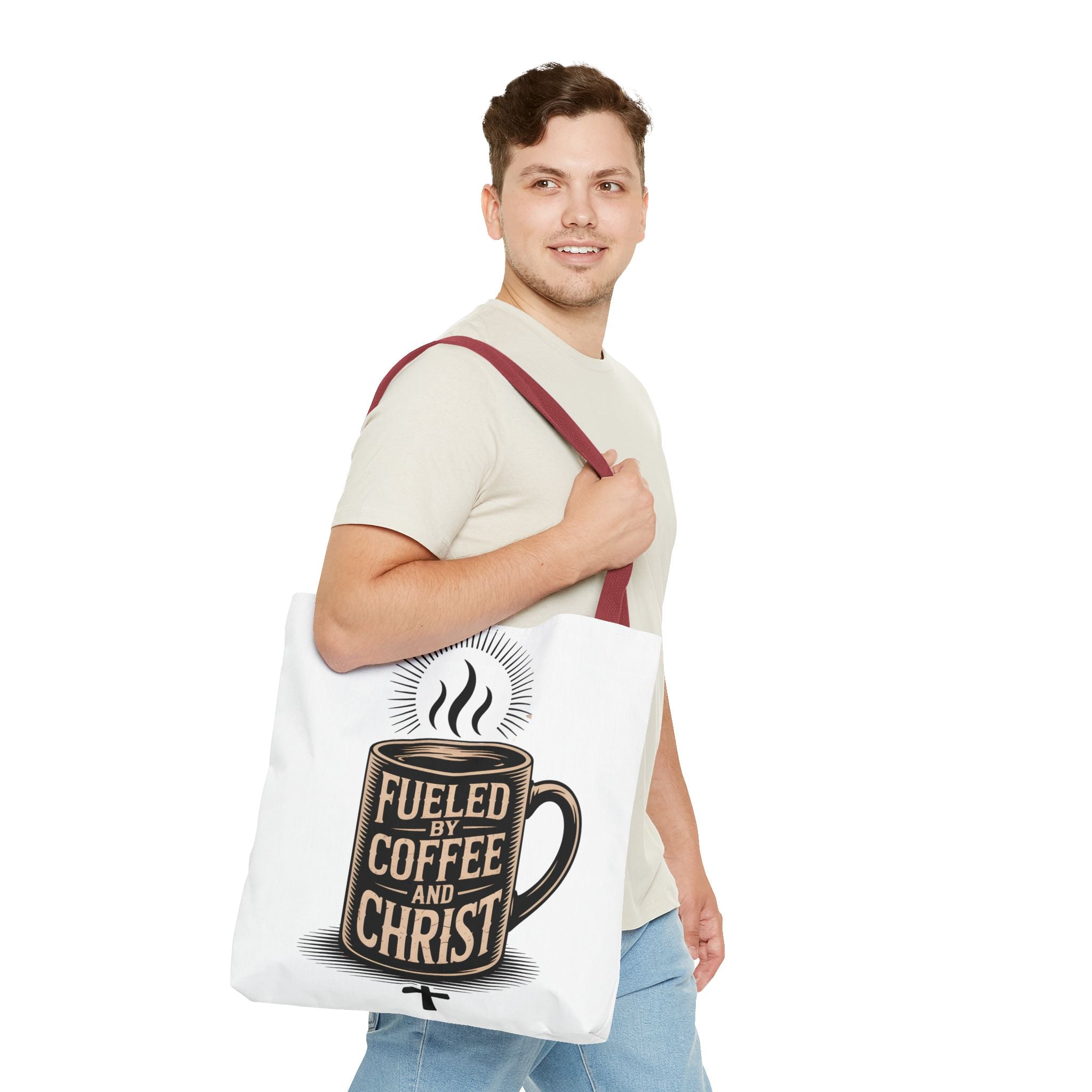 Christian Coffee Tote Bag - "Fueled by Coffee and Christ" Canvas Grocery & Church Bag