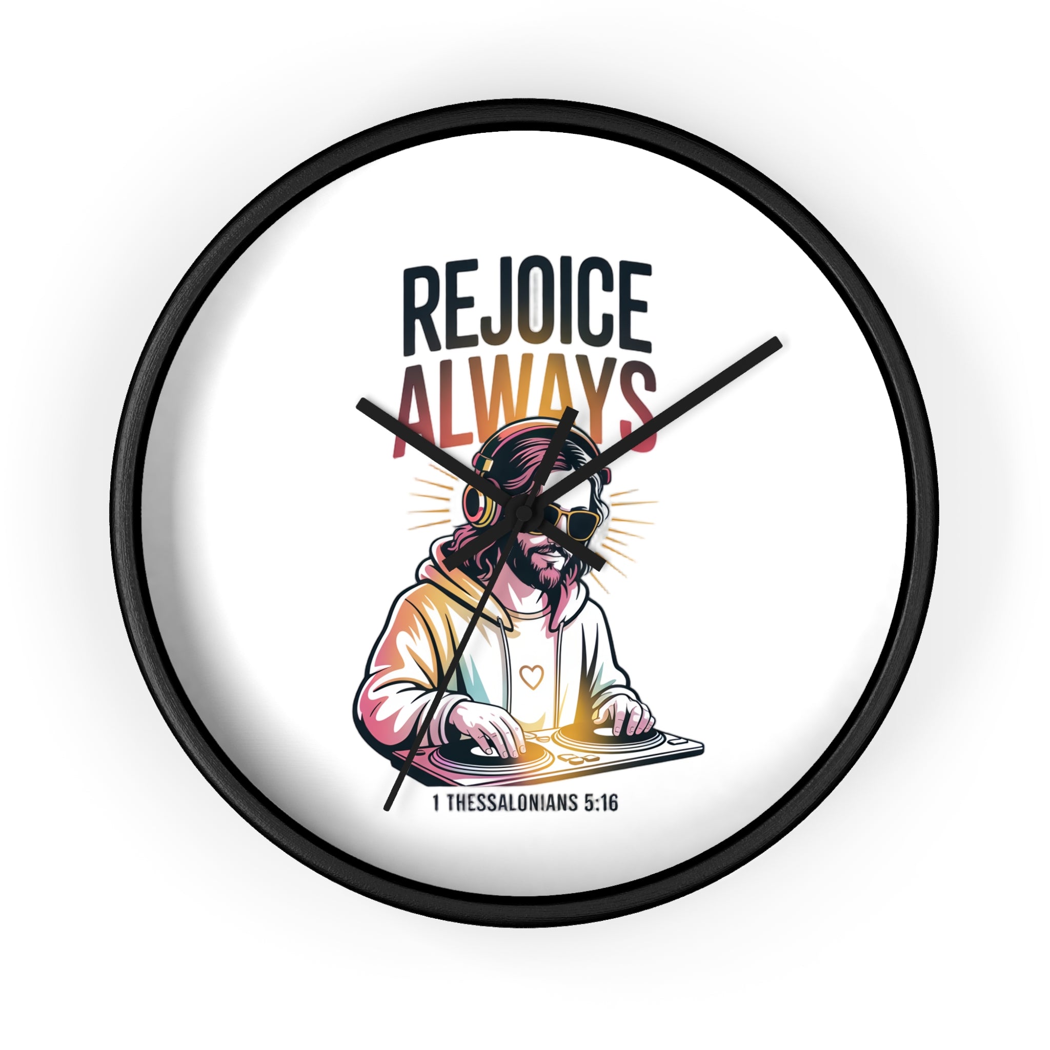 Wall Clock — 'Rejoice Always' Christian DJ Decorative Clock (1 Thessalonians 5:16)