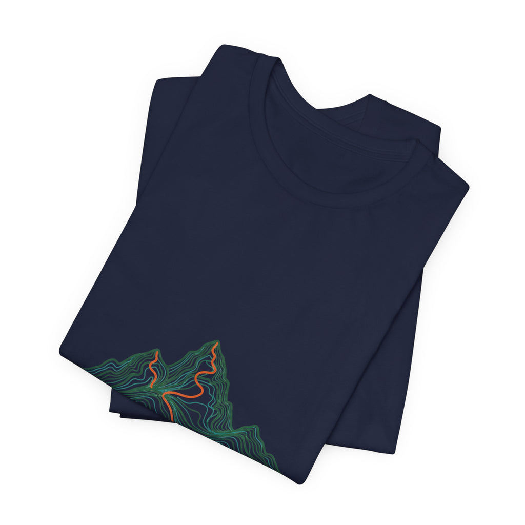 He Formed the Mountains Tee — Topographic Mountain Bible Verse T-Shirt