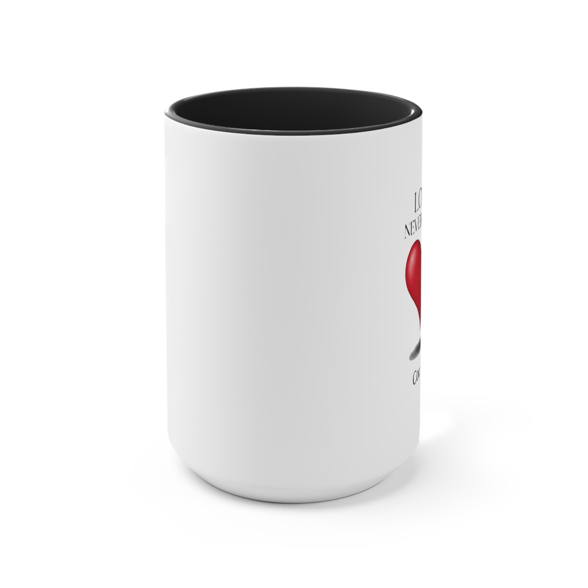 Love Never Ends Mug — Heart Accent Ceramic Mug