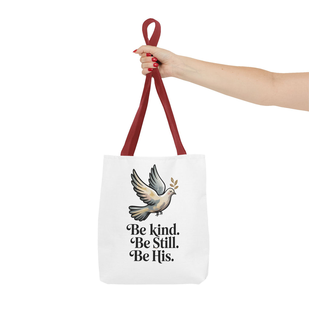 Inspirational Dove Tote Bag — "Be kind. Be still. Be His." Faith Prayer Canvas Tote