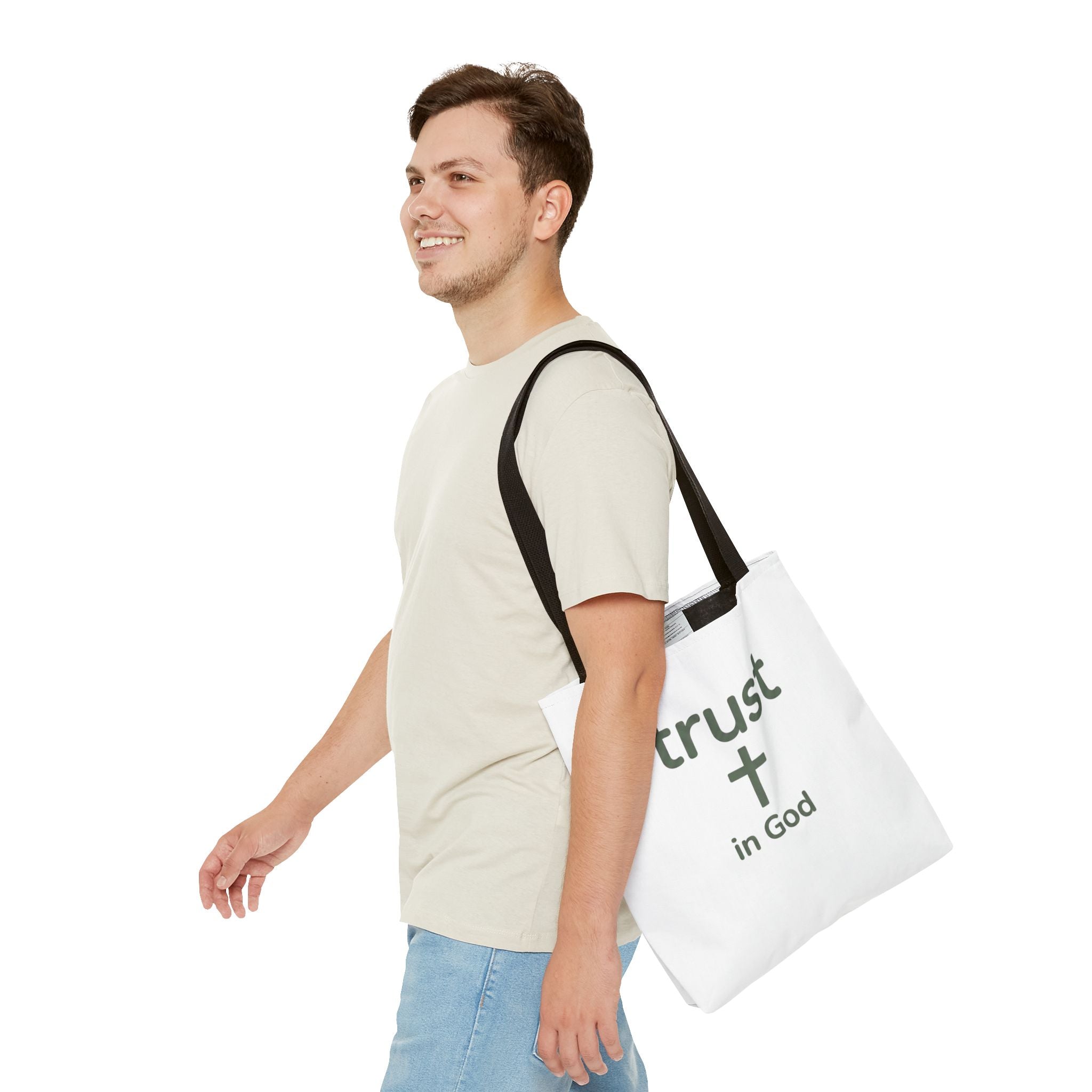 Faith Tote Bag — "Trust in God" Canvas Carryall with Cross