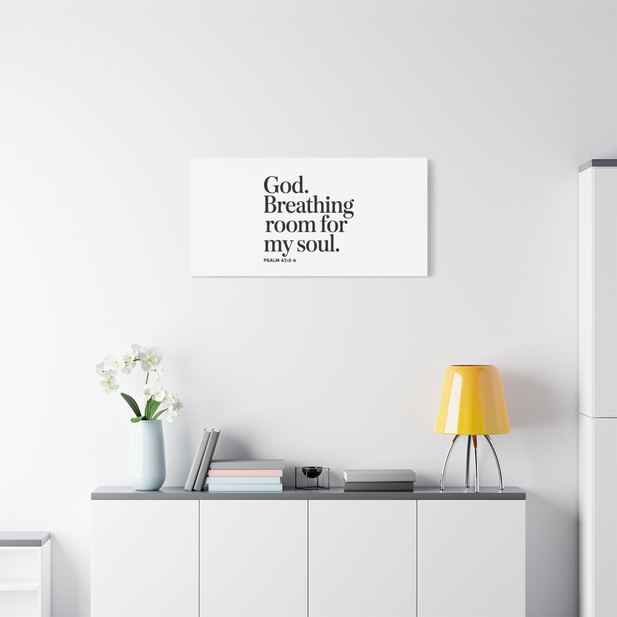 God breathing room for my soul Christian Canvas Wall Art — Minimal Heart Quote Stretched Matte Canvas