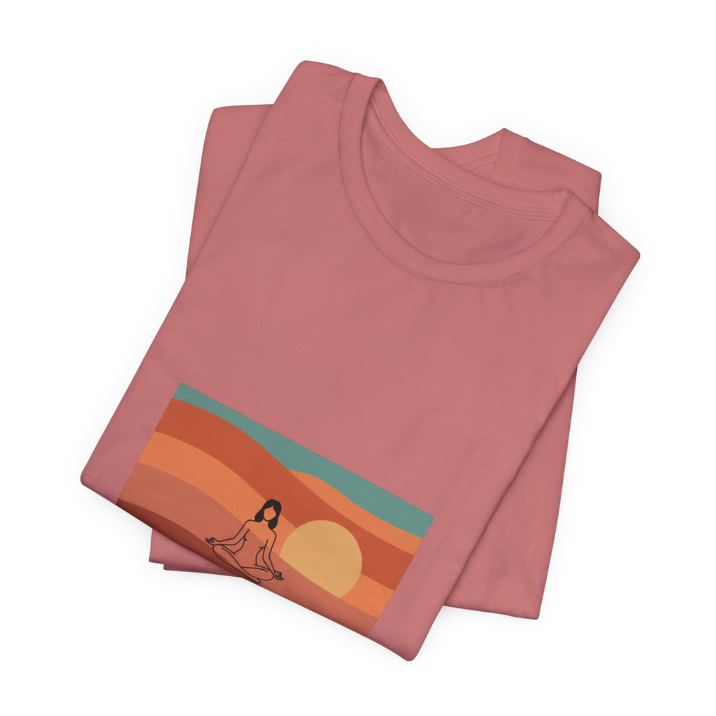 God's Creation Sunset Yoga T-Shirt — Retro Minimalist Spiritual Tee