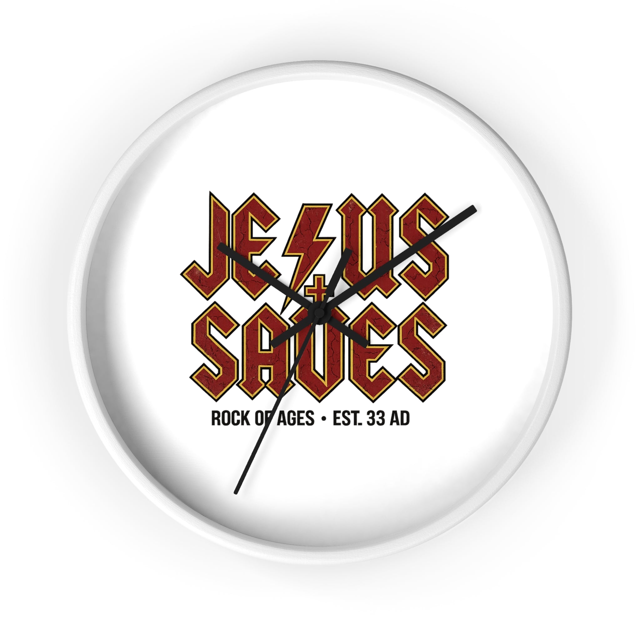 Jesus Saves Wall Clock — Rock of Ages Retro Christian Decor (Est. 33 AD)