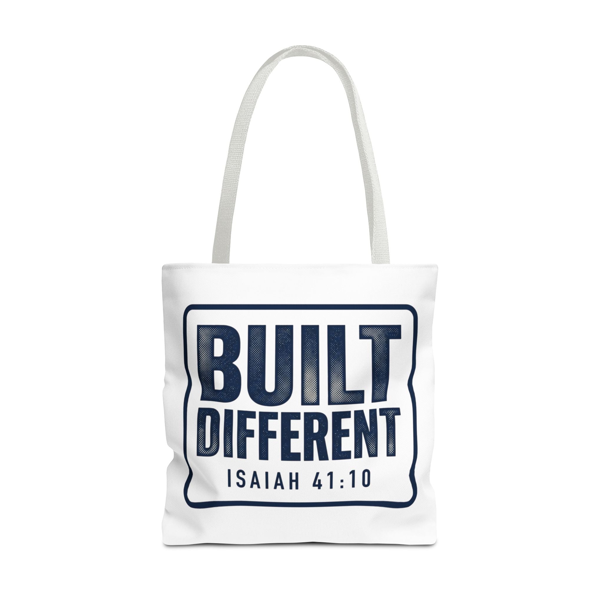 Built Different Tote Bag — Isaiah 41:10 Inspirational Canvas Tote