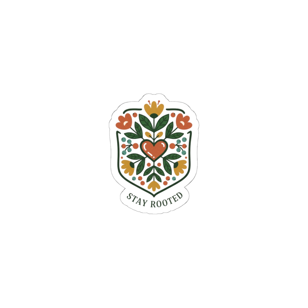 Stay Rooted Folk Botanical Sticker | hand drawn, embroidery style clover