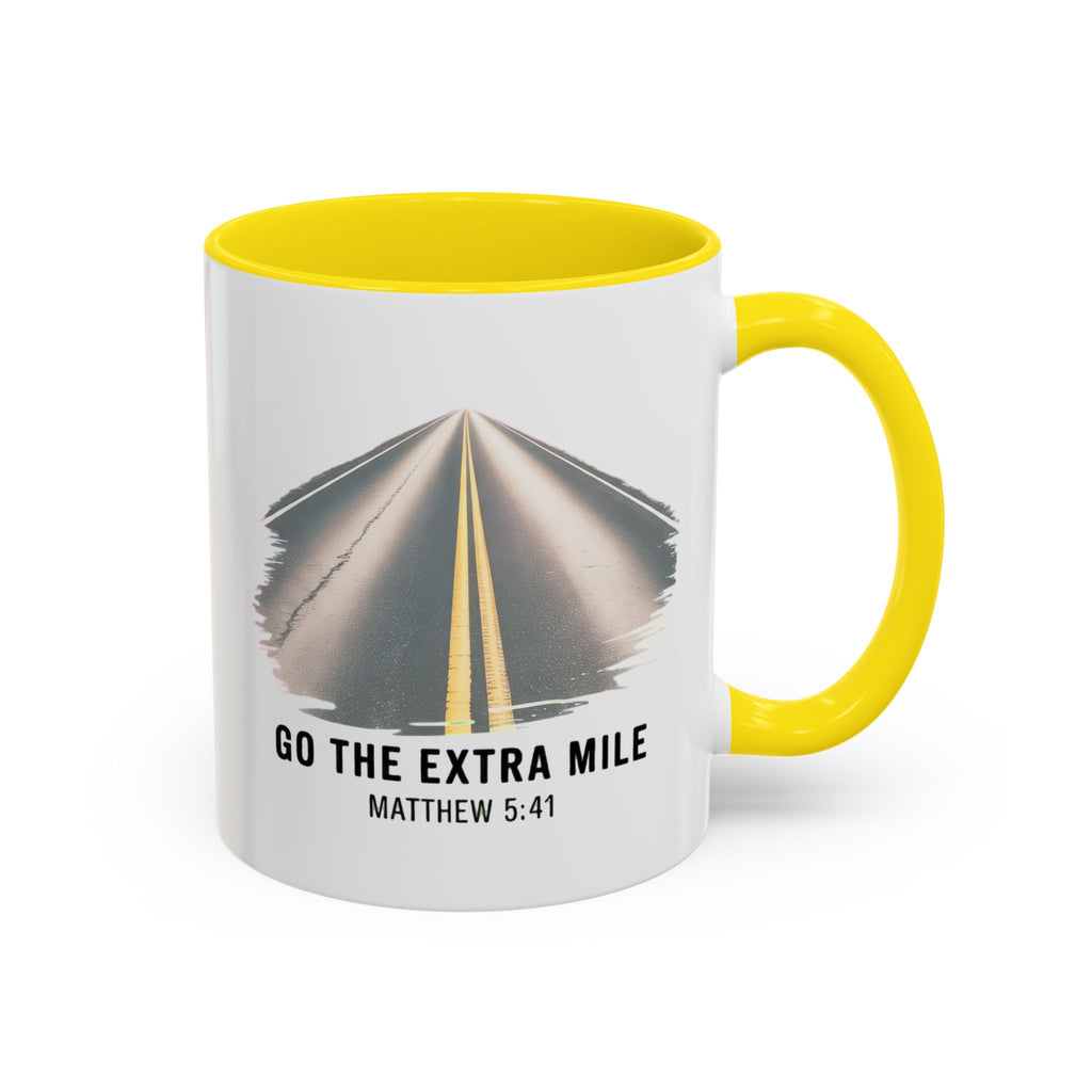 Go the Extra Mile Accent Coffee Mug — Matthew Bible Verse Road Design (11/15oz)