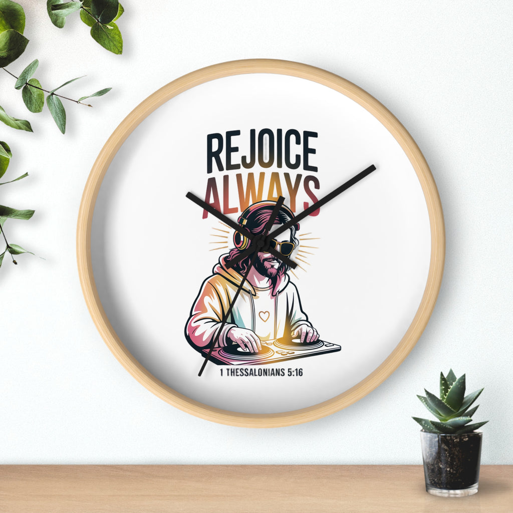 Wall Clock — 'Rejoice Always' Christian DJ Decorative Clock (1 Thessalonians 5:16)