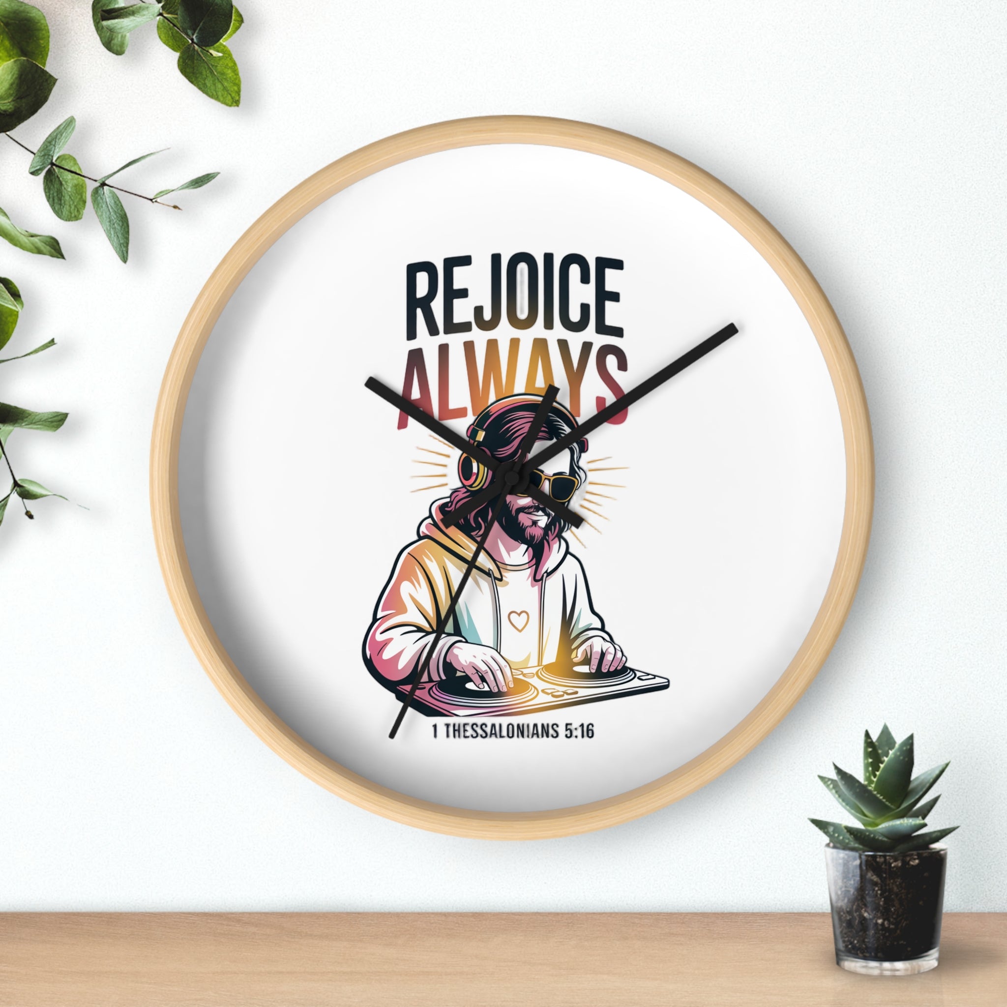 Wall Clock — 'Rejoice Always' Christian DJ Decorative Clock (1 Thessalonians 5:16)