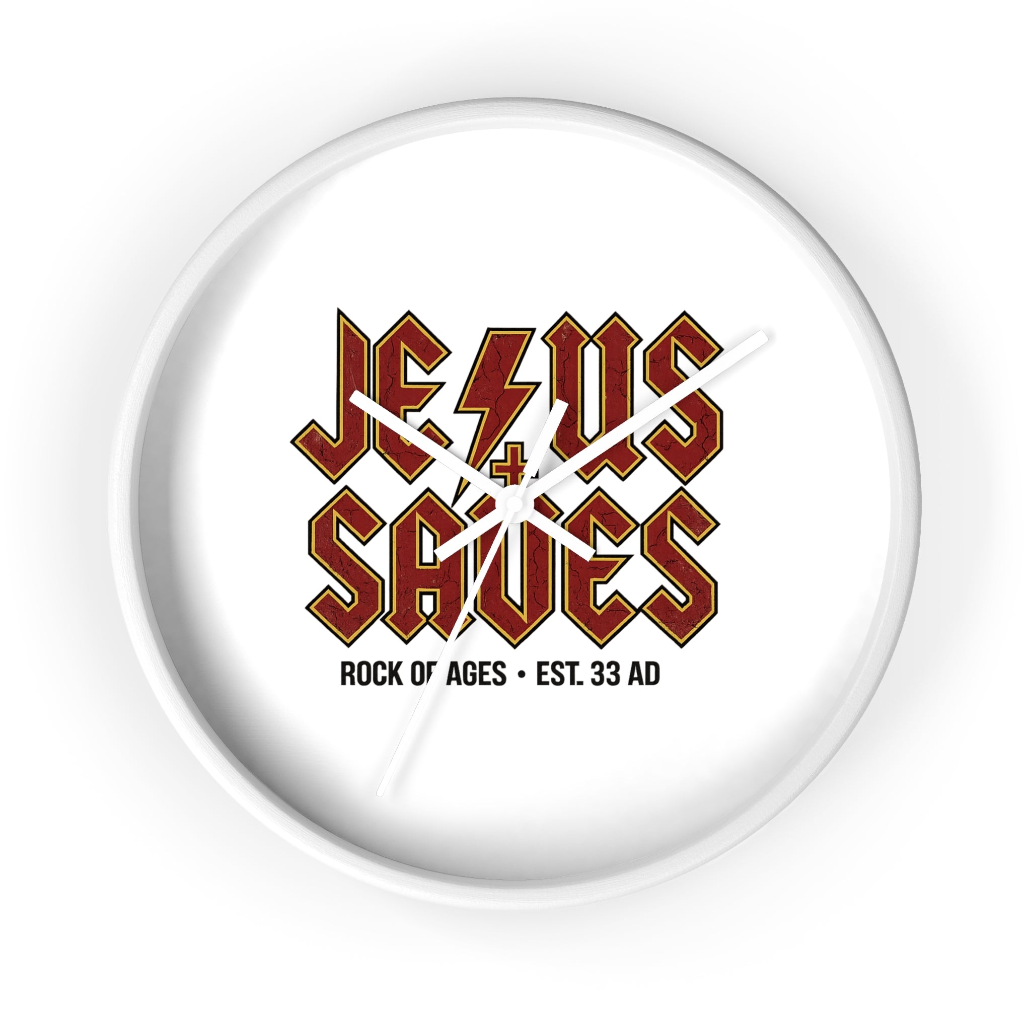 Jesus Saves Wall Clock — Rock of Ages Retro Christian Decor (Est. 33 AD)